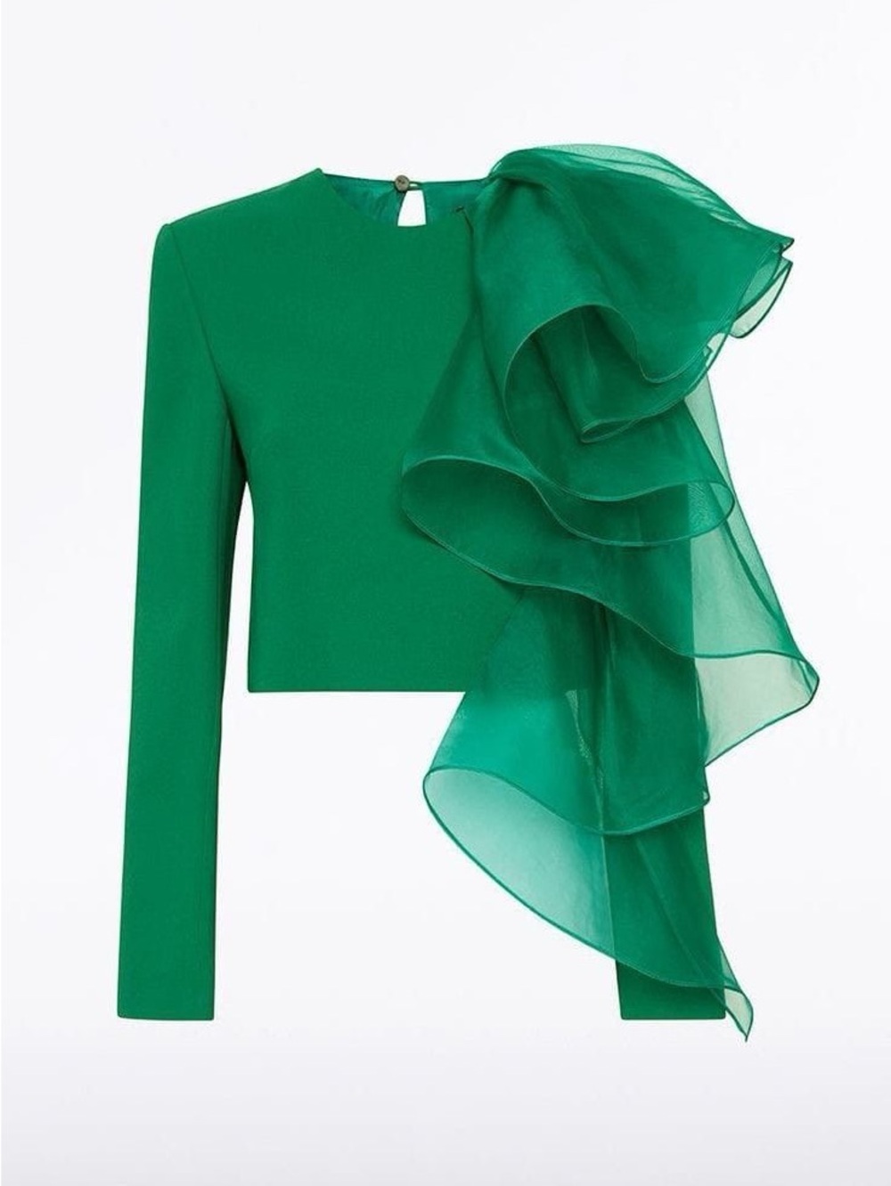 Alexander McQueen Emerald One-Shoulder Ruffle Blouse